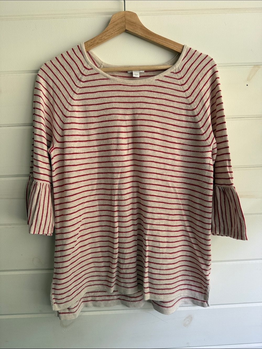J. Jill Cream Tee with Thin Red Stripes